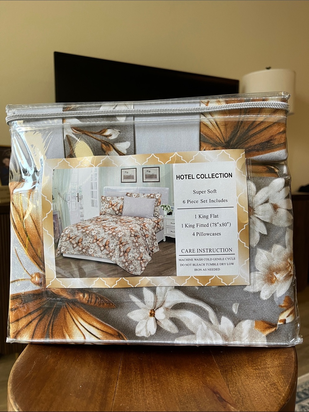 Hotel Collection Floral with Butterfly King Bedding Set - Gray, brownish Gold